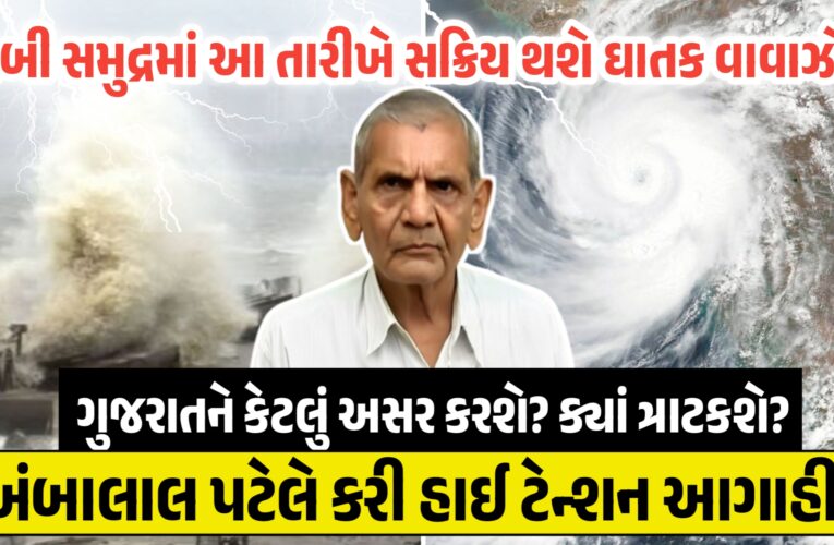 અરબી સમુદ્રમાં આ તારીખે સક્રિય થશે ઘાતક વાવાઝોડું, ગુજરાતને કેટલું અસર કરશે? ક્યાં ત્રાટકશે? અંબાલાલ પટેલે કરી હાઈ ટેન્શન આગાહી…