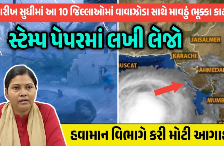 સ્ટેમ્પ પેપરમાં લખી લેજો, 13 તારીખ સુધીમાં ગુજરાતના આ 10 જિલ્લાઓમાં વાવાઝોડા સાથે માવઠું ભૂક્કા કાઢશે, હવામાન વિભાગે કરી મોટી આગાહી…